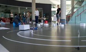 Team Ostfalia-Cup following a dynamic obstacle through a no passing zone